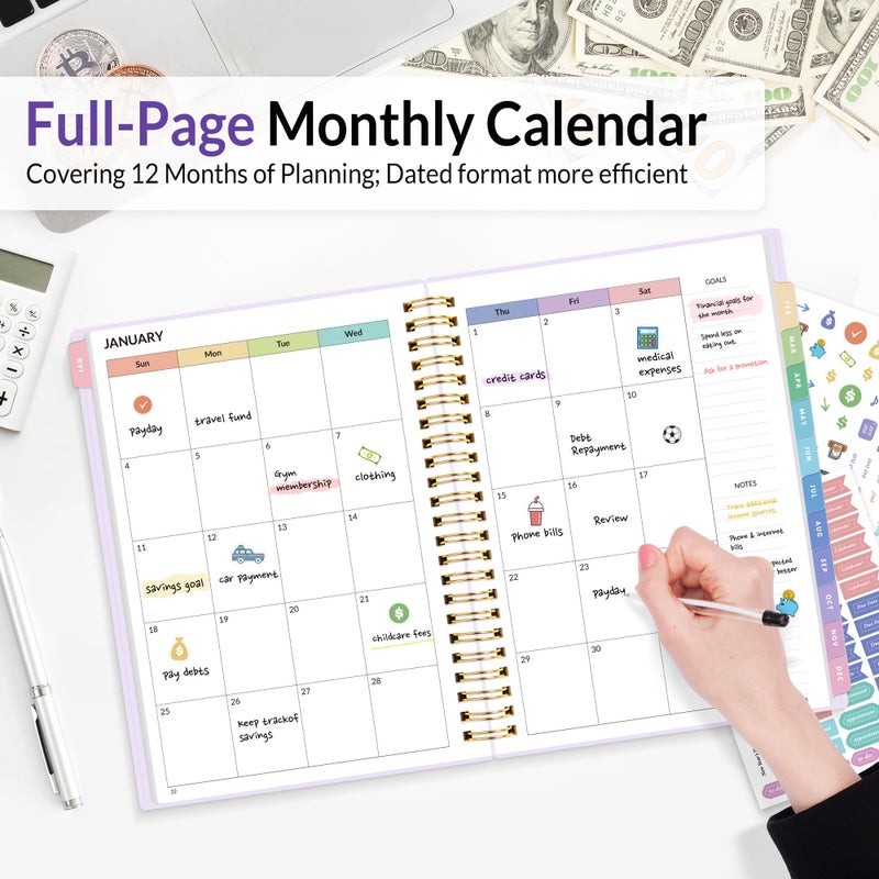 SUNEE 2026 Budget Planner - Monthly Budget Book from JAN 2026 - DEC 2026 with Expense Tracker Notebook, A5 Size (6.4"" x 8.3"") Bill Organizer & Finance Planner Account Book to Manage Your Finances, Purple - Image 2